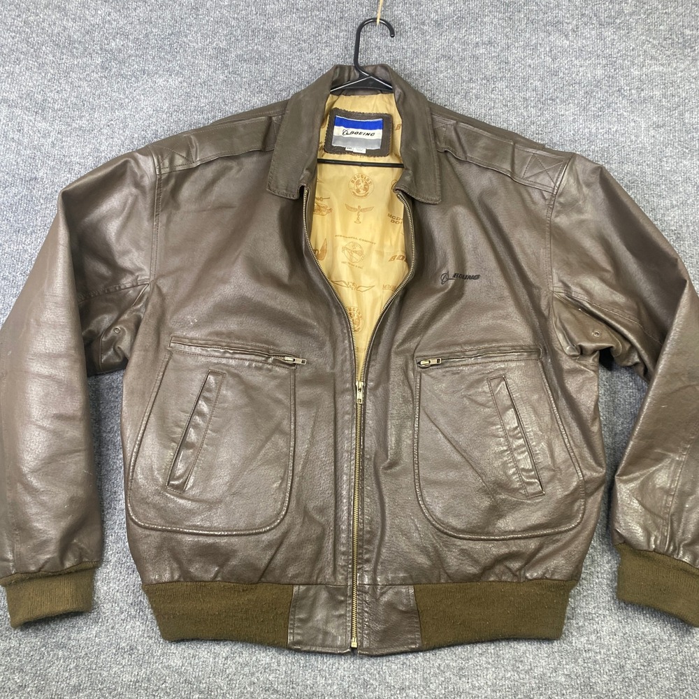 Vintage Boeing Leather Flight Jacket Brown Bomber McDonnell Douglas XXL